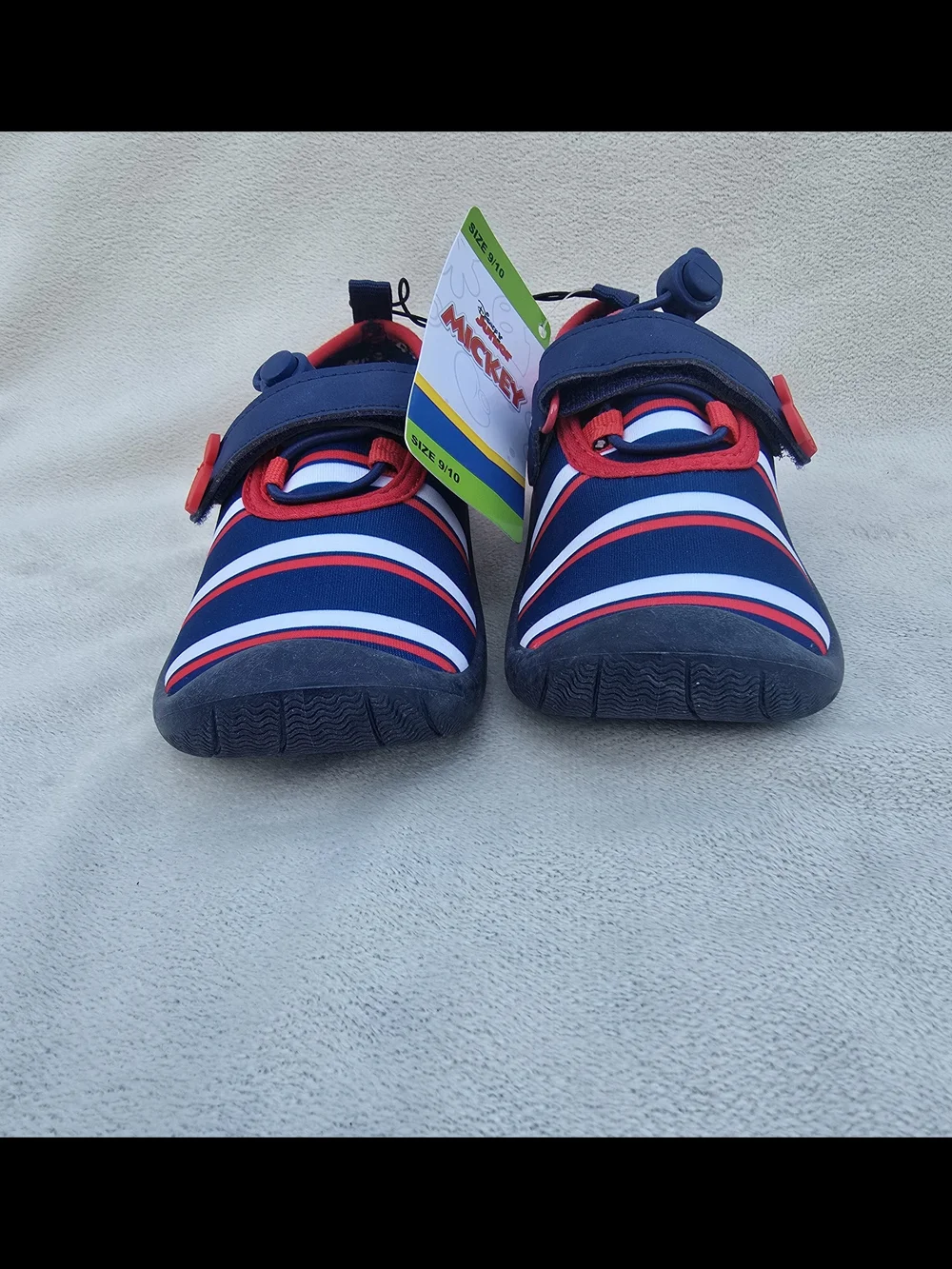 Disney Mickey Mouse Junior Kids SZ 9 10 Water Shoes Red White & Blue Striped NWT